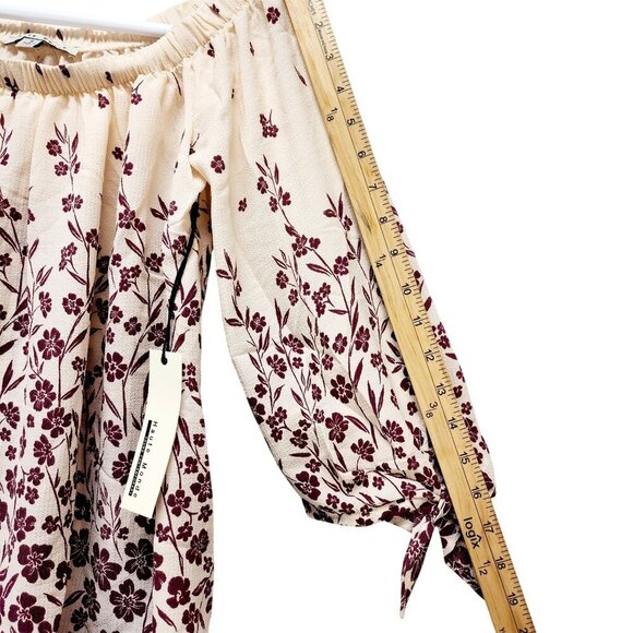 Haute Monde Floral Off Shoulder Blouse SZ S Beige/Burgundy 3/4 Sleeve Womens Top - Picture 9 of 10